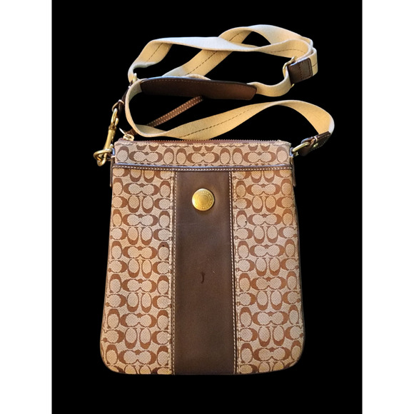 Coach Signature Canvas Crossbody Womens Classic Boho Casual Purse  Brown - Picture 1 of 7